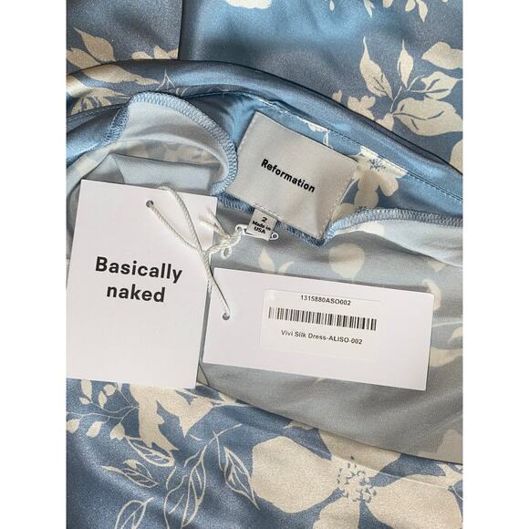 NWT Reformation Vivi Silk Cut-Out Maxi Dress Aliso Blue White Floral Size 2 - Picture 5 of 11